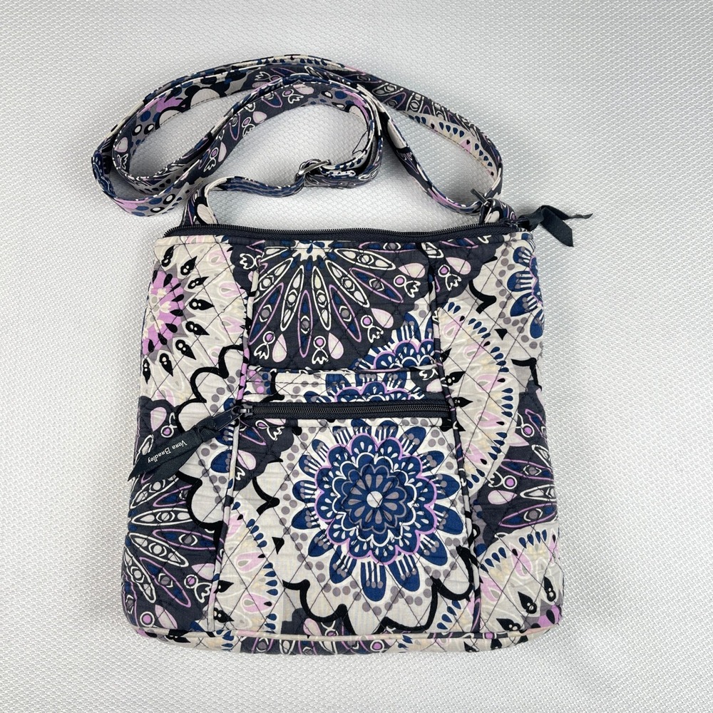 Vera Bradley Plum Crazy Quilted Cotton Crossbody Hipster‎ Bag Purple Navy Floral